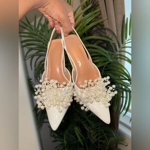 Elegant White Pearl Embellished Heels